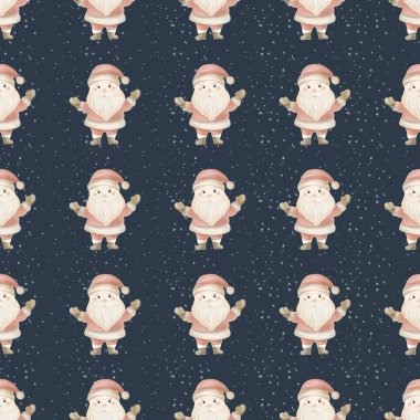 Karanlık bir arka planda renkli Noel Baba deseni, bayram dekorasyonu için mükemmel.