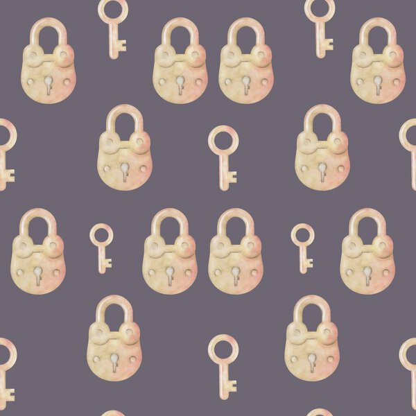 Бесшовный рисунок любовных аксессуаров с замками и ключами на темном фоне