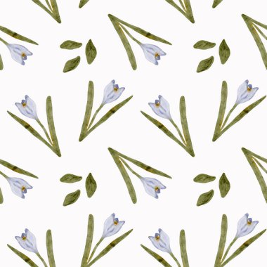 Renkli Paskalya yumurtaları çiçek desenleriyle dolu kusursuz bir suluboya deseninde dizilmiş..