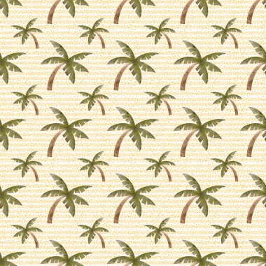 Kumlu dokuda tekrarlanan palmiye ağacı tasarımı dekorda tropikal bir atmosfer yaratır.