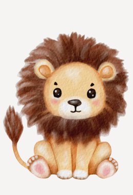 Bir aslanın tuhaf suluboya tasviri, tapılası özelliklerini ve tüylü yelesini gözler önüne seriyor..