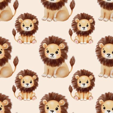 Suluboya stilindeki şirin aslanlar pofuduk yelelerini ve sevimli ifadelerini sergiliyorlar..