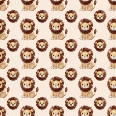 Yumuşak bir arka planda farklı oyuncu duruşlarda aslanların tuhaf suluboya tasviri