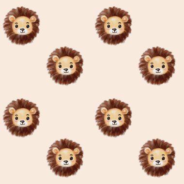 Tuhaf suluboya aslan başları ve yumuşak yeleleri krem rengi üzerinde neşeli bir desen oluşturur..