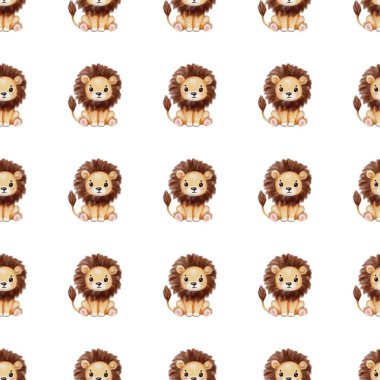 Neşeli bir aslanın parlak suluboya tasviri, çocukların dekorasyonu ve sanatsal projeleri için ideal..