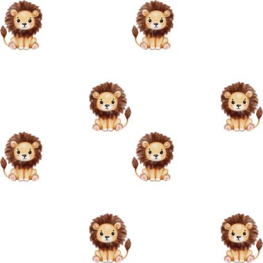 Çeşitli kullanımlar için beyaz arkaplan üzerine yerleştirilmiş suluboya aslan çizimleri.