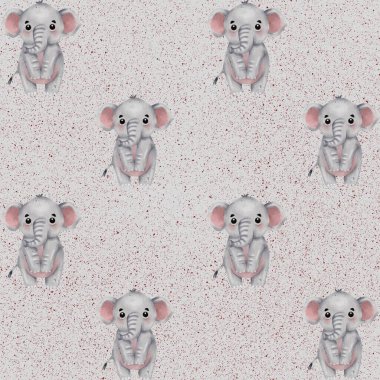 Tatlı suluboya filler yumuşak bir arka planda eğlenceli bir şekilde düzenlenir..