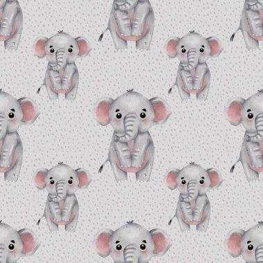 Şirin suluboya filler açık arkaplanda eğlenceli bir şekilde düzenlenir..