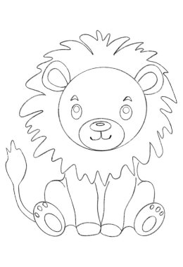 A sketch of an adorable lion with big eyes and a fluffy mane ready for coloring activity. clipart