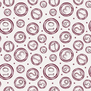 Biçimlendirilmiş kumaş baskısı, dairesel şekillerde cesur ve renkli numaralar gösteriyor. Yaratıcı ambalaj ve el sanatları için ideal..