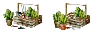 Kırsal ahşap sandıklar, baharda baharda bahçıvanlık keyfi tasvir eden canlı yaprak saksılarının yanında bahçe aletleri de bulundururlar..