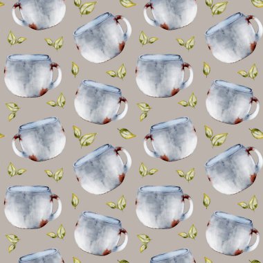 Hassas suluboya tasarımı, bahçe aletleri ve yaprakları içerir, tekstil ve el sanatları için mükemmeldir..