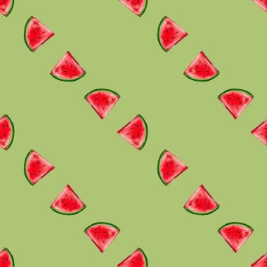 Colorful watermelon slices create a vibrant, seamless design perfect for textiles and packaging. clipart