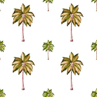 Bu pürüzsüz iz, arka planda elle boyanmış palmiye ağaçları içeriyor. Kumaş veya ambalaj için mükemmel..