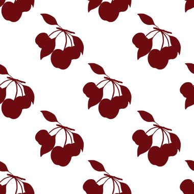 Pürüzsüz bir kiraz deseni. Zengin kırmızı meyve ve yeşil yapraklar beyaz arka planda, tekstil için ideal..