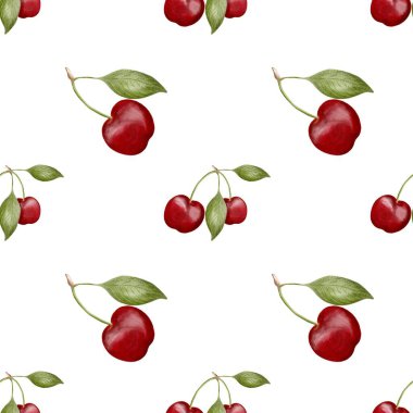 Yapraklı kiraz, kumaş, ambalaj kağıdı ve baskı tasarımları için mükemmel, canlı, pürüzsüz bir desen yaratır..