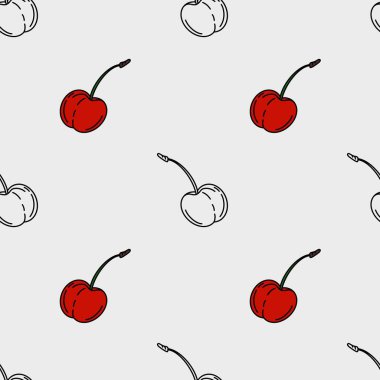 Bu tekstil tasarımı canlı renklerde kirazların pürüzsüz bir modelini içerir, paketleme ve paketleme için mükemmeldir..