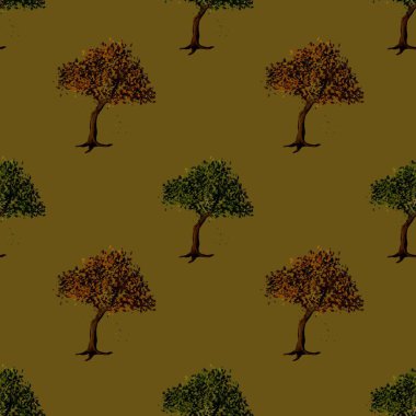 This textile showcases a repeating pattern of trees, highlighting rich colors on a subtle backdrop ideal for wrapping. clipart