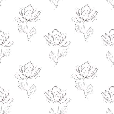 Narin manolya çiçekleri zarif bir süslemeyle kağıt ve kumaşı sarmak için kusursuz bir desen oluşturur..