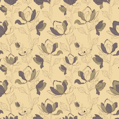 Bu pürüzsüz manolya deseni narin çiçekleri ve yumuşak bir zemin üzerinde yaprakları barındırır, tekstil için mükemmeldir..