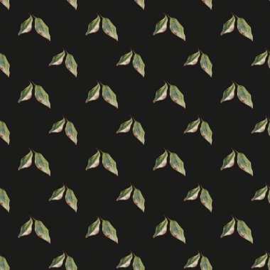 Bu suluboya deseni, tekstil ve ambalaj için ideal olan koyu arkaplan üzerinde sorunsuz düzenlenmiş manolya yapraklarını içerir..