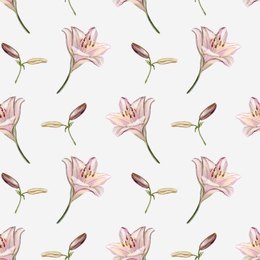 Narin suluboya zambaklar tekstil, ambalaj kağıdı ve duvar kağıdı tasarımları için uygun bir ahenkli desen oluşturur..