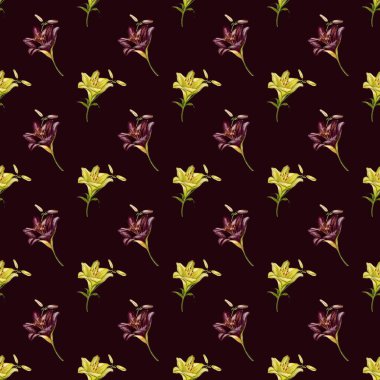 Canlı suluboya zambaklar kumaş, ambalaj ya da duvar kâğıdı kullanımı için kusursuz, çiçek desenleri oluşturur..