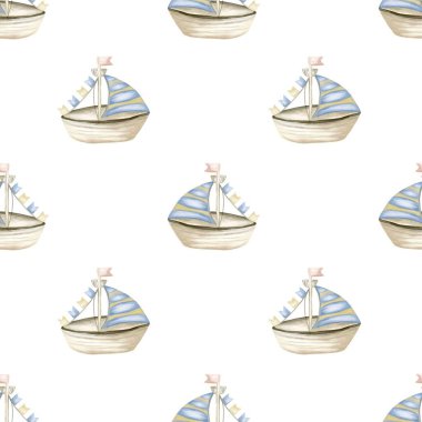 Tuhaf tasarım mavi ve beyaz tekneleri pürüzsüz bir şekilde sergiliyor, kumaşlar ve ambalaj kağıtları için ideal..