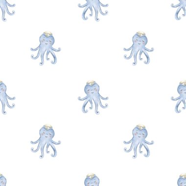 Bu enfes suluboya tasarımı, bebek mavisi ahtapot desenlerini içerir. Tekstil, ambalaj ve duvar kağıdı için mükemmeldir..