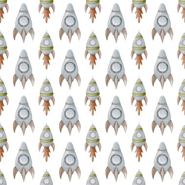 Oyuncu bebek roket çizimleri tekstil ve duvar kağıdı tasarımı için mükemmel bir kaprisli desen oluşturur..