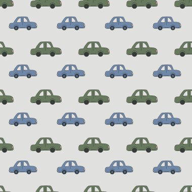 Yeşil ve mavi renkli şirin suluboya arabalar sergiliyor. Çocuk tekstil ürünleri ve ambalaj için ideal..