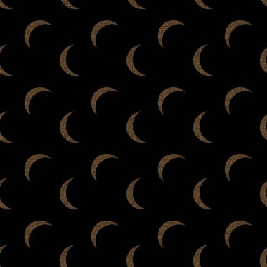 Bu kusursuz tasarım, tekstil için mükemmel, siyah bir zemin üzerinde tek sıra dizilmiş altın ay ve yıldızları içerir..