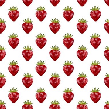 Bu tasarım, beyaz arka planda canlı suluboya çilekler sergiliyor, tekstil ve ambalaj için mükemmel..