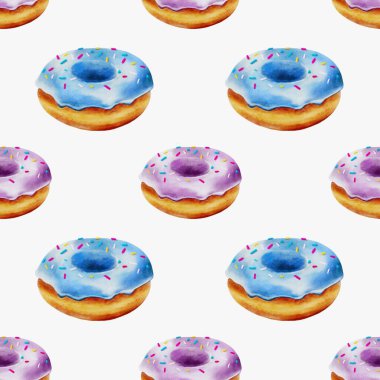 Bu hoş, pürüzsüz desen beyaz arka planda canlı kremalı ve serpiştirilmiş çeşitli çörekleri barındırıyor..