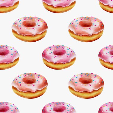 Suluboya deseninde hoş pembe şekerli çörekler var. Kumaş ve ambalaj tasarımları için uygun..
