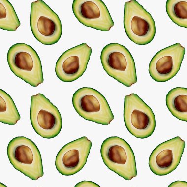 Bu tasarım beyaz bir zemin üzerinde, tekstil ve ambalaj kağıdı için mükemmel renkli bir avokado deseni içerir..