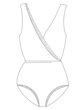 Mayo, yaz modası için ideal, temiz beyaz bir arkaplan karşısında şık bir yaka tasarımına sahip bir paket tasarımı içeriyor..