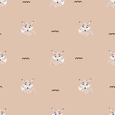 Yumuşak bej arkaplan üzerine kurulmuş suluboya tilkiler kumaş ve dekor için kusursuz bir desen oluştururlar..