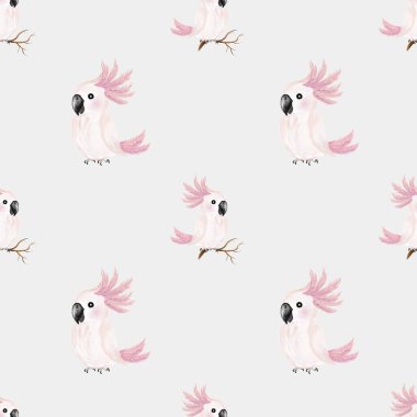 Kusursuz desenli renkli suluboya papağanlar davetkar bir tekstil ya da ambalaj tasarımı yaratırlar, çeşitli kullanımlar için mükemmeldir..