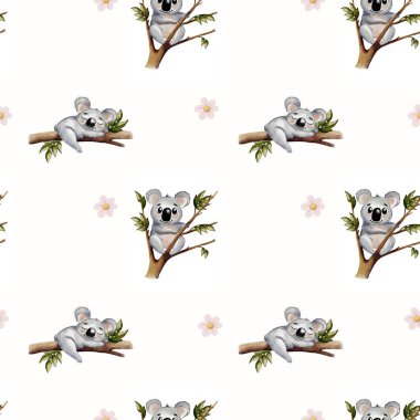 Bu büyüleyici kusursuz tasarım dallar arasında eğlenceli bir koala barındırıyor, kumaş ve duvar kağıdı için mükemmel..