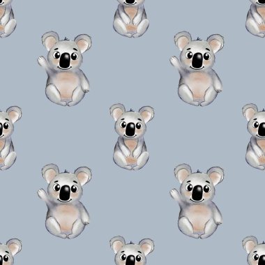 Kusursuz suluboya desenli oyuncu koalalar tekstil ve dekor için neşeli ve göz alıcı bir tasarım oluşturur..