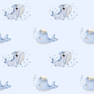 Tatlı suluboya köpekbalıkları tekstil ve dekoratif kağıt için mükemmel bir tekerrür deseni oluştururlar..