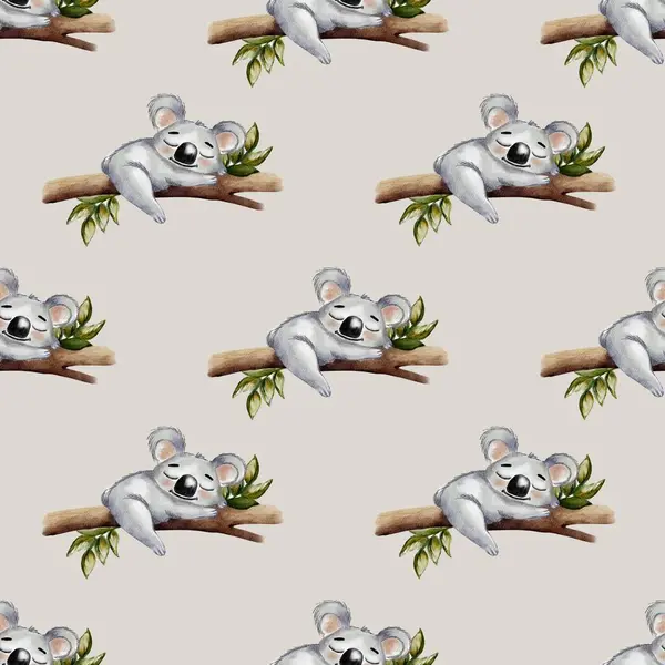 Çok tatlı koalaların okaliptüs yapraklı dallarda dinlenmesi, tekstil kullanımı için mükemmel..