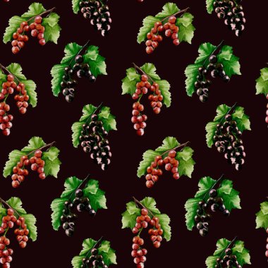 Parlak desenli, yemyeşil yapraklı kuşüzümü kümeleri sergiliyor. Tekstil ya da duvar kağıdı tasarımı için ideal..