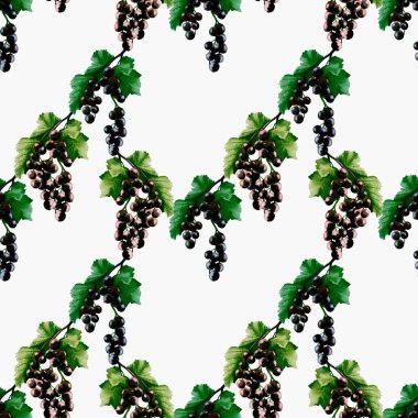 Yapraklı renkli kuşüzümü dalları tekstil, duvar kağıdı ve ambalaj için kusursuz bir desen oluşturur..