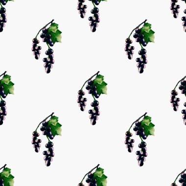 Bu desen el yapımı kuşüzümü ve beyaz üzerine yeşil yapraklar içerir, çeşitli tasarım projeleri için mükemmeldir..