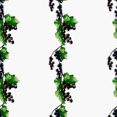 Yemyeşil yapraklı narin kuşüzümü kumaş ve ambalaj için ideal kusursuz bir suluboya deseni oluşturur..