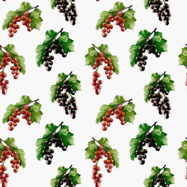 Bu pürüzsüz kuşüzsüz suluboya tasarımı, tekstil ve duvar kağıtları için ideal canlı meyve ve yeşil yapraklara sahiptir..