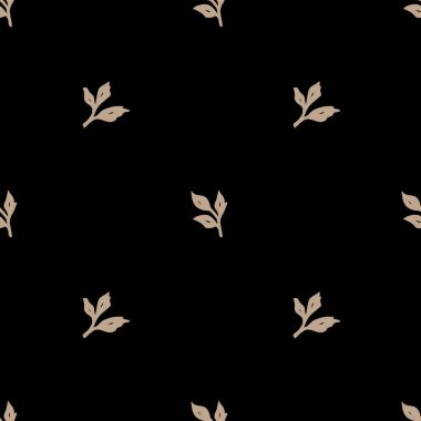 Hassas çiçek elementleri, kumaş ve ambalaj tasarımı projeleri için ideal, siyah bir arkaplan üzerinde kusursuz bir desen oluşturur..