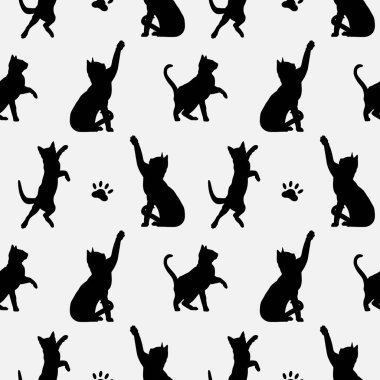 Bu tasarım çeşitli pozlarda neşeli kedi siluetleri içeriyor, kumaşlara eğlenceli ve tuhaf bir dokunuş ekliyor.